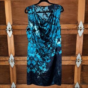 Kenneth Cole New York Blue and Black Midi Sheath Dress